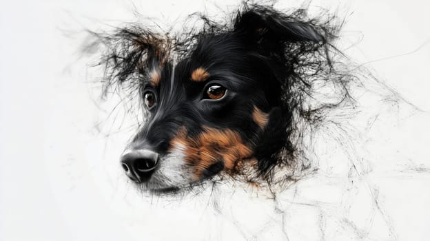 Creative art digital, drawing of portrait of young black dog looking away on white background