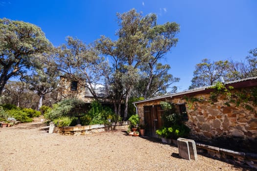 MELBOURNE, AUSTRALIA - FEBRUARY 15 2025: The grounds and historic buildings of Panton Hill Winery in Panton Hill, Melbourne, Victoria, Australia