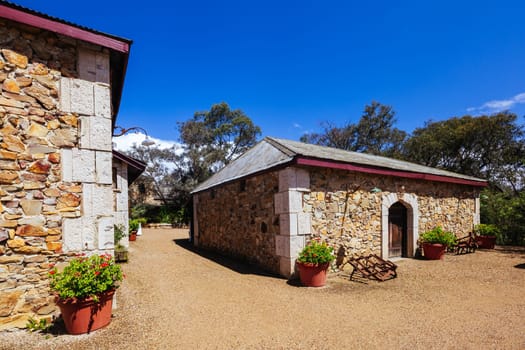 MELBOURNE, AUSTRALIA - FEBRUARY 15 2025: The grounds and historic buildings of Panton Hill Winery in Panton Hill, Melbourne, Victoria, Australia