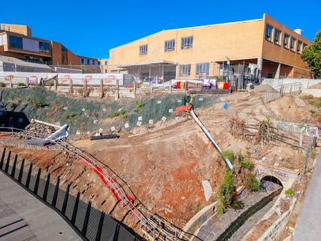 The construction of a new ramp system at Gipps St as part of the Gipps St Elevated Path Project in Abbotsford, Victoria, Australia