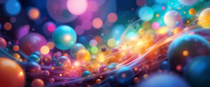 Floating in a cosmic dance, vibrant orbs glimmer like stardust. Luminous trails weave tales of wonder, enveloping the soul in an ethereal embrace of joy and mystery.