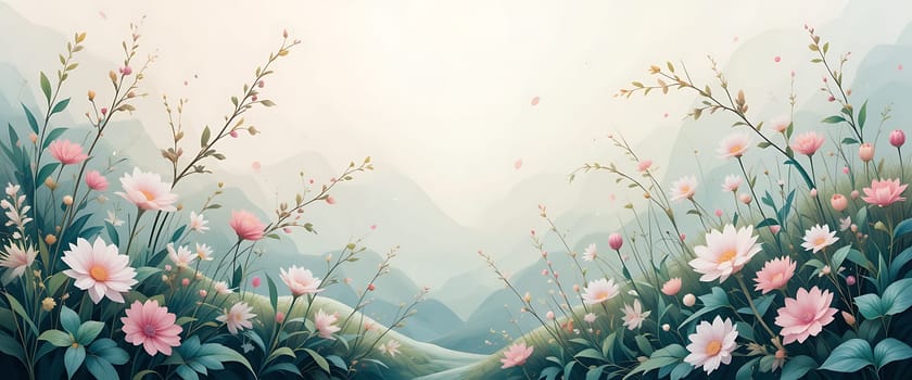 Delicate petals whisper secrets in a misty valley, where tranquility blooms amidst soft hues, and serenity dances softly with the breeze.