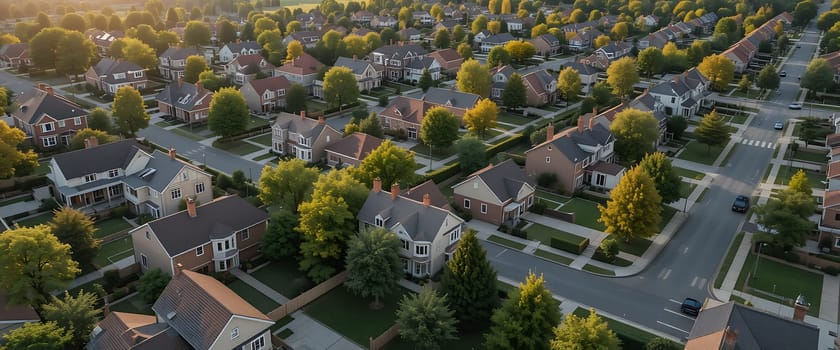 Sunlight dances on rooftops, casting golden shadows across quiet streets. Leaves rustle softly, whispering secrets of home. Warmth, peace, and familiarity embrace you in this serene neighborhood.