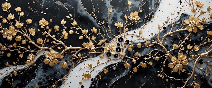 Golden blossoms dance against an eerie, inky night, their delicate petals whispering secrets to the shadows. A sense of quiet mystery unfolds as light meets dark, evoking a delicate balance between hope and uncertainty.
