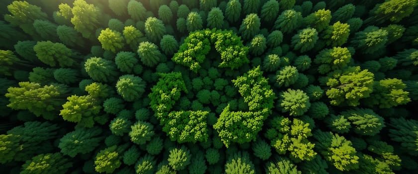 Sunlight dances through a sea of emerald canopies, whispering secrets of renewal. Serenity and life intertwine in nature's embrace, a symphony of tranquil vibrance.