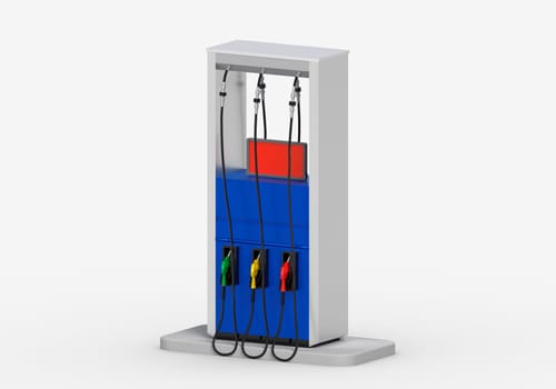 Fuel dispensing station of a gas station in on white background