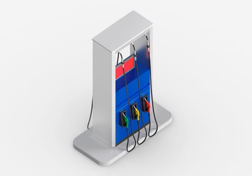 Fuel dispensing station of a gas station in on white background