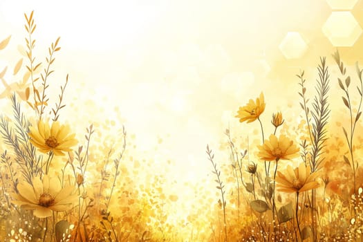 Vibrant yellow flowers fill a sunny meadow, radiating warmth and joy while surrounded by lush greenery in springtime.