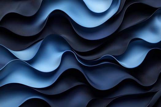 Flowing lines and soft curves of blue and black fabric create a sophisticated and artistic visual composition.