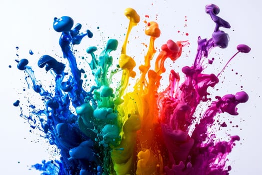 Brightly colored paint splashes in rainbow hues create a dynamic visual effect, showcasing the beauty of artistic expression.