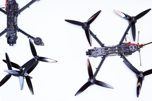 FPV drone in production on white background