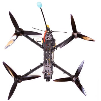 FPV drone in production on white background