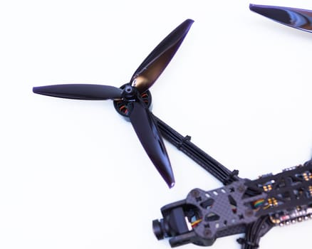 FPV drone in production on white background