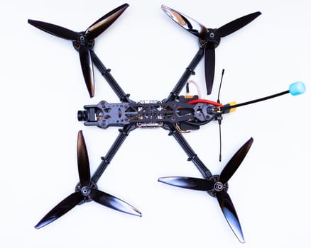 FPV drone in production on white background