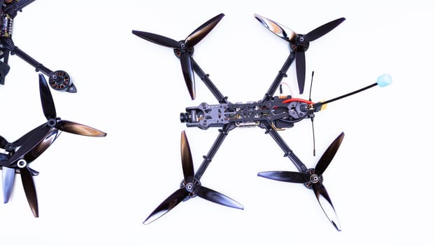 FPV drone in production on white background