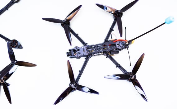 FPV drone in production on white background