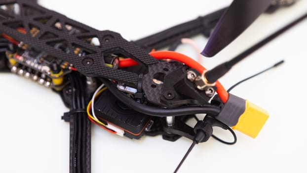 FPV drone in production on white background