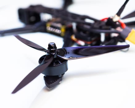 FPV drone in production on white background