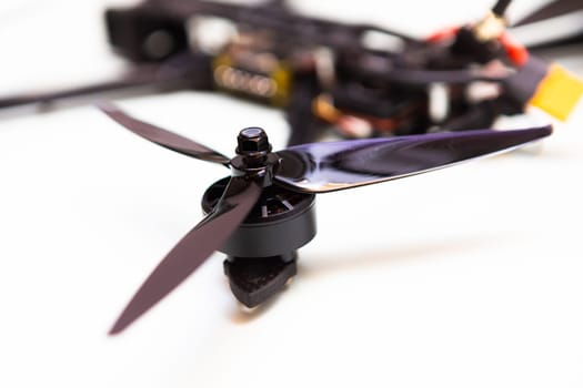FPV drone in production on white background
