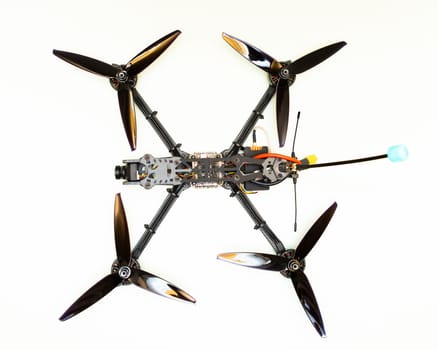 FPV drone in production on white background