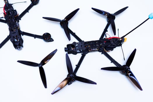 FPV drone in production on white background