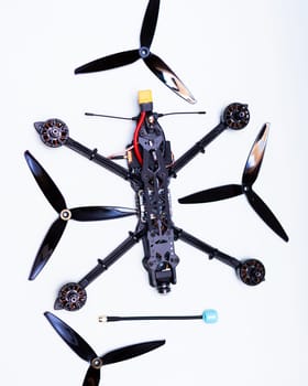 FPV drone in production on white background