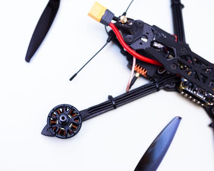 FPV drone in production on white background