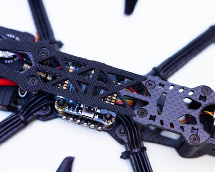 FPV drone in production on white background