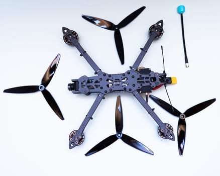 FPV drone in production on white background