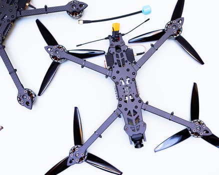 FPV drone in production on white background