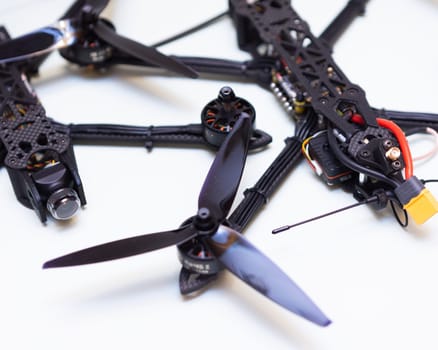 FPV drone in production on white background