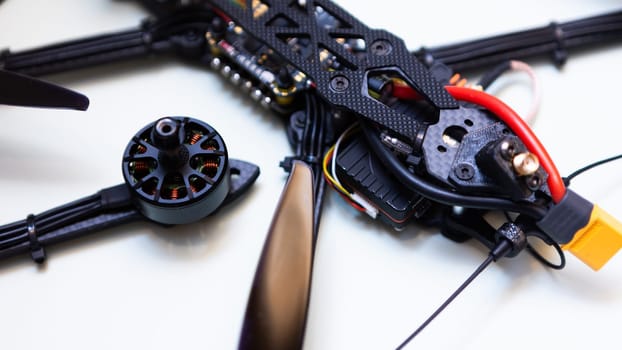 FPV drone in production on white background