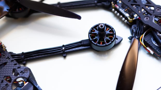 FPV drone in production on white background