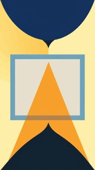 A striking abstract composition, utilizing flat shapes and a harmonious color palette. A triangular form interacts with a square within a light yellow and navy blue composition.