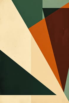 An abstract composition showcasing interlocking geometric shapes. It is an arrangement featuring shades of brown, orange, cream, and green, reminiscent of early 20th-century artistic color schemes.