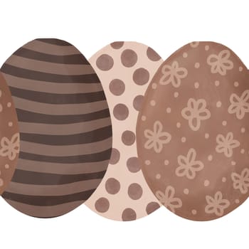 hand drawn happy easter eggs of brown beige mocha mousse color with stripe polka dot ornament. Colored religious Christian symbols for cards design celebration banner, simple minimalist design for spring holiday art