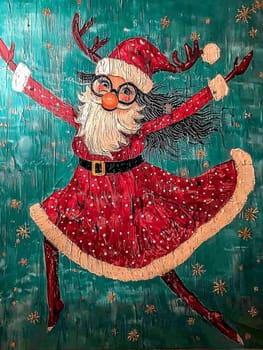 This is a festive and fun artwork with a character donning a holiday-themed attire. The figure is set against a backdrop reminiscent of snowfall, creating a cheerful, celebratory atmosphere.