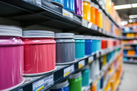 paint on the shelves of a hardware store, paint department