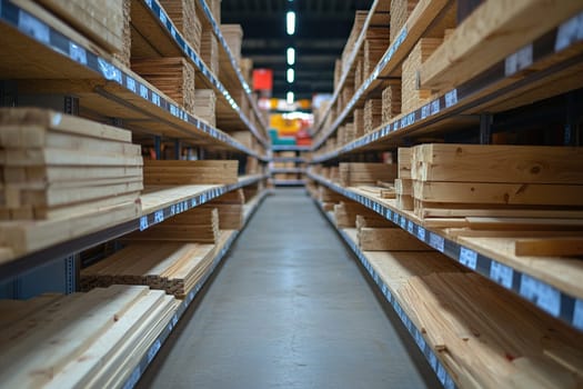 Untreated wood for sale on the shelves of a hardware store