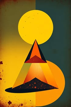 This striking artwork features geometric shapes in warm, vibrant hues. A large circle and a series of overlapping triangles create a visually engaging composition, blending color and form for surreal art.