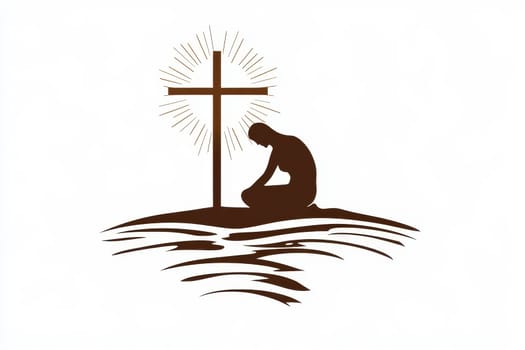 person kneeling and praying in front of the cross. logo design, Generative AI..