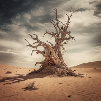 A tree in the desert died without water. High quality photo