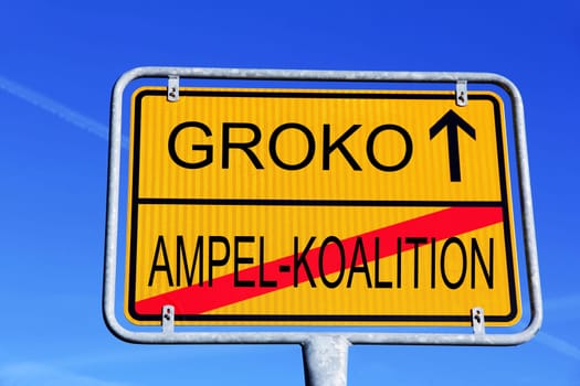 Verkehrsschild von der Ampel-Koalition zu einer Groko in Deutschland