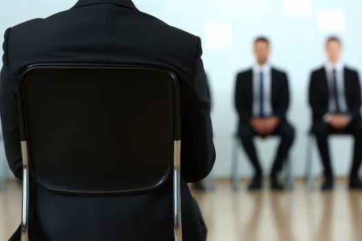 An image showcasing a recruiter conducting interviews in a professional business setting. Candidates are seated, awaiting their turn, highlighting the hiring process.