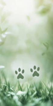 Tranquil green nature scene with subtle bunny paw prints for spring design.