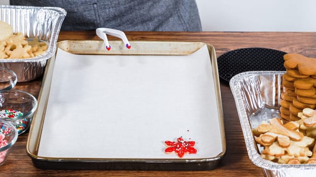Crafting star-shaped holiday cookies dipped in chocolate and sprinkled with variety of toppings.