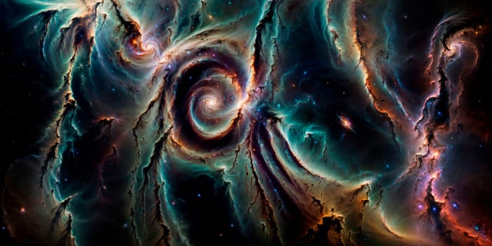 Space wallpaper and background. Universe with stars, constellations, galaxies, nebulae and gas and dust clouds