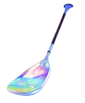 Futuristic holographic paddle with reflective iridescent surface, water sports equipment, boating and adventure gear, isolated on white background