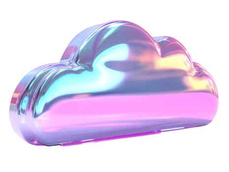 Futuristic holographic cloud with iridescent reflective surface, modern digital technology and cloud computing concept, isolated on white background.