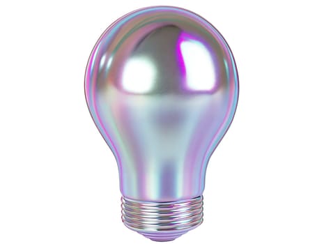 Futuristic holographic light bulb with iridescent reflective surface, symbol of innovation, creativity, and bright ideas, isolated on white background.